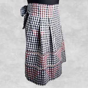 Vintage Black White Gingham Apron Cotton Red Embroidery Pocket 1950s Kitchen